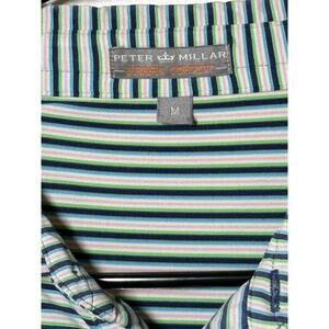 Peter Millar Summer Comfort Striped Golf Polo Short Sleeves Shirt Medium Green